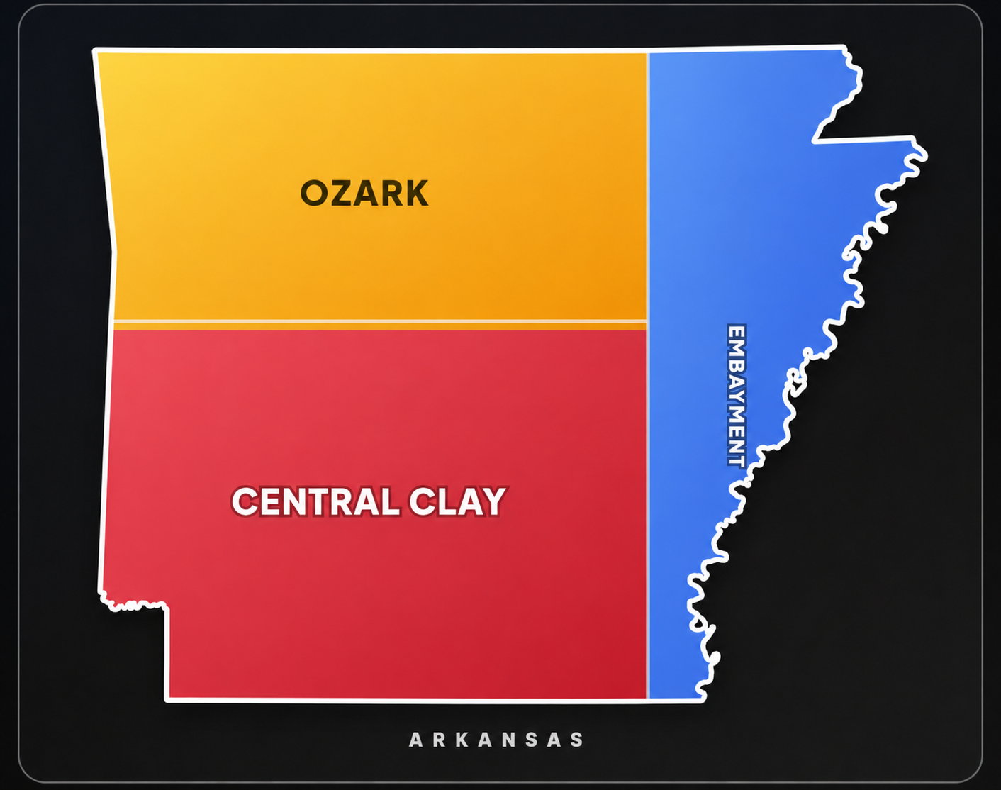 Arkansas soil movement map — Ozark, Central Clay, and Mississippi Embayment regions